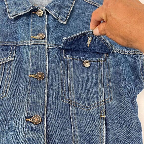 BKE Jacket Women Sz XS Relaxed Jean and plaid flannel Boho Trucker outdoor Blue - Picture 10 of 14